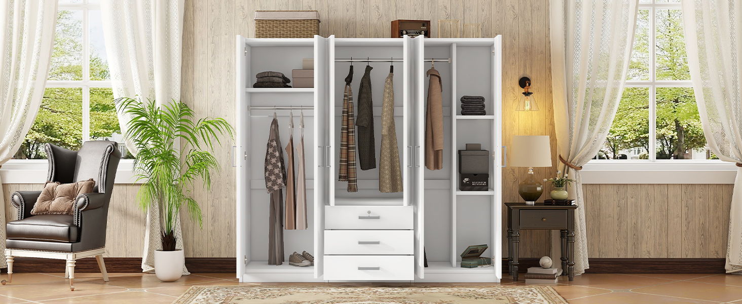 6 Doors Wardrobe Storage For Bedroom, With Big Drawers