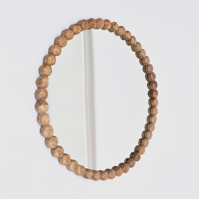 Decorative Round Hanging Wall Mirror With Bead Design Frame - Natural