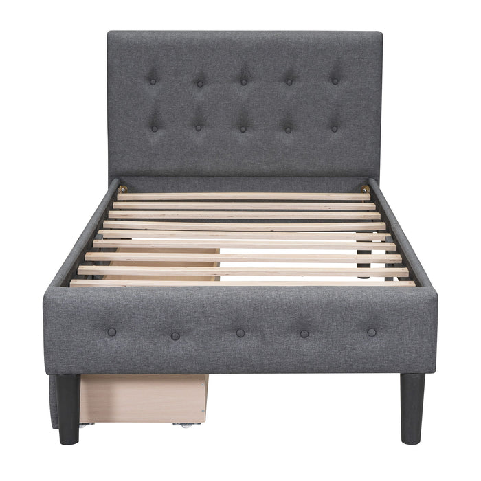 Twin Size Upholstered Platform Bed With 2 Drawers - Gray