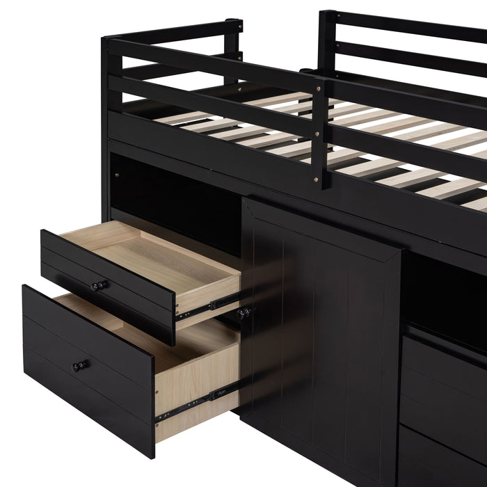 Loft Bed With 4 Drawers, Underneath Cabinet And Shelves