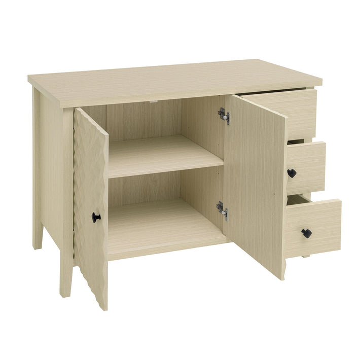 Modern 2 Door 3 Drawer Storage Cabinet, Buffet Cabinet With 2 Embossed Door For Living Room, Kitchen, Entryway - Natural