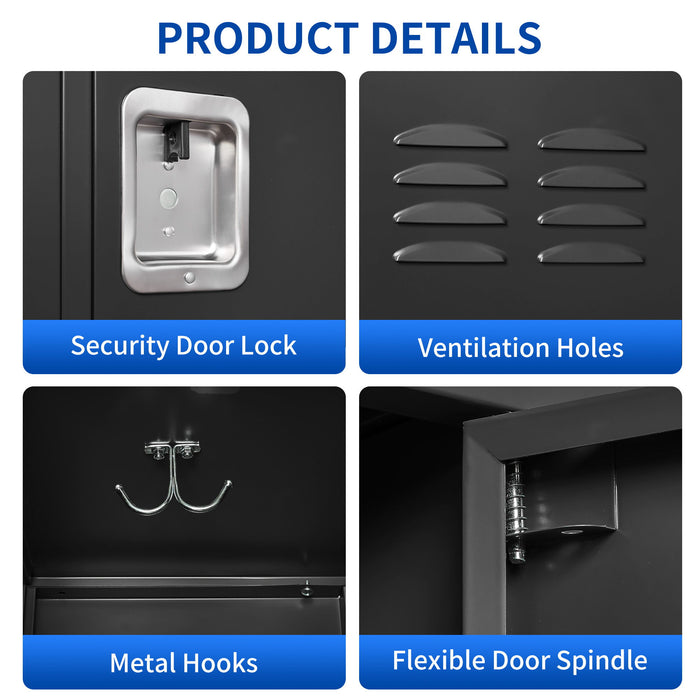 9 Door Lockers With Lock For Secure Storage And - Black