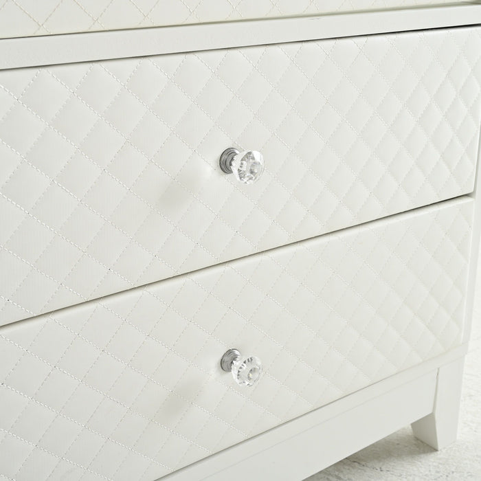 Modern Upholstered Glass Display Cabinet With Adjustable LED Light - White