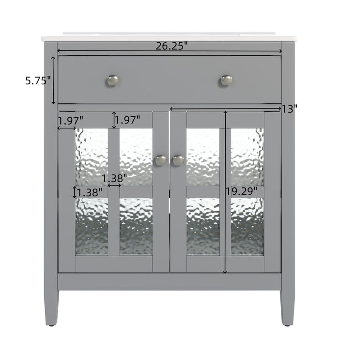 Bathroom Vanity With Ceramic Sink, Adjustable Shelf & Tip Out Tray