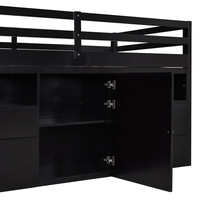 Loft Bed With 4 Drawers, Underneath Cabinet And Shelves