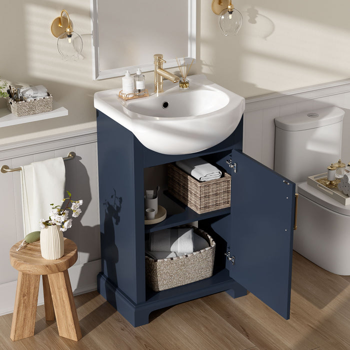 Bathroom Vanity With Bulged Sink, Cabinet, Soft-Close Door, Freestanding Single Unit