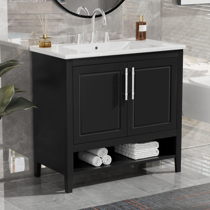 Bathroom Vanity With Sink, Multi - Functional Bathroom Cabinet With Doors And Drawers, MDF Frame And MDF Board, Black