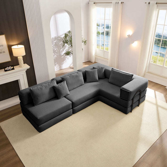 Modular L Shaped Floor Living Room Sofa Set With 6 Pillows