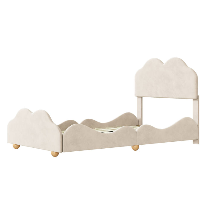 Upholstered Platform Bed With Cloud Shaped Board