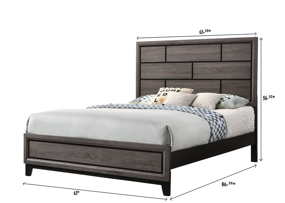 Cotemporary Gray Finish Queen Size Panel Low - Profile Bed Geometric Design Wooden Bedroom Furniture