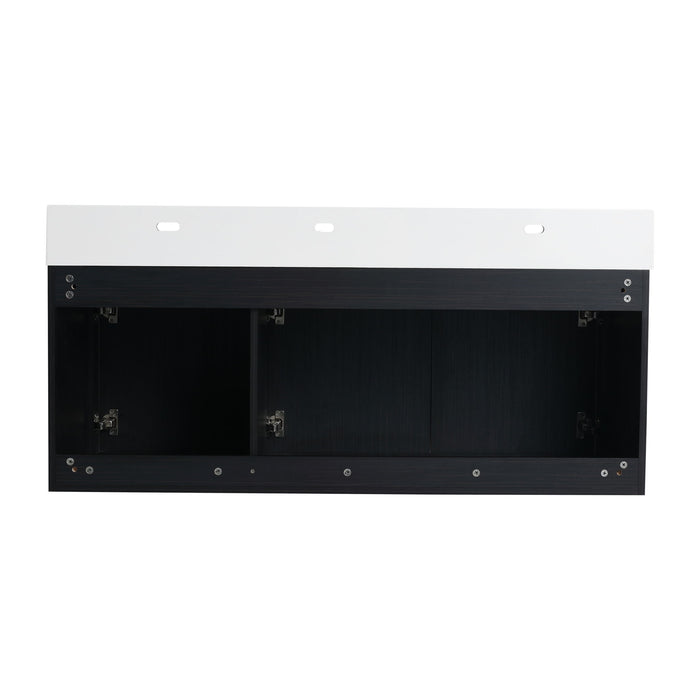 Modern Wall Mounted Bathroom Vanity With Thick Edge Resin Sink And Storage Rack