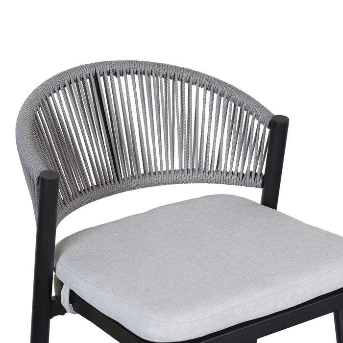 Outdoor Bar Height Metal Frame Counter Stools With Scallop Shaped Backrest & Water Resistant Cushions