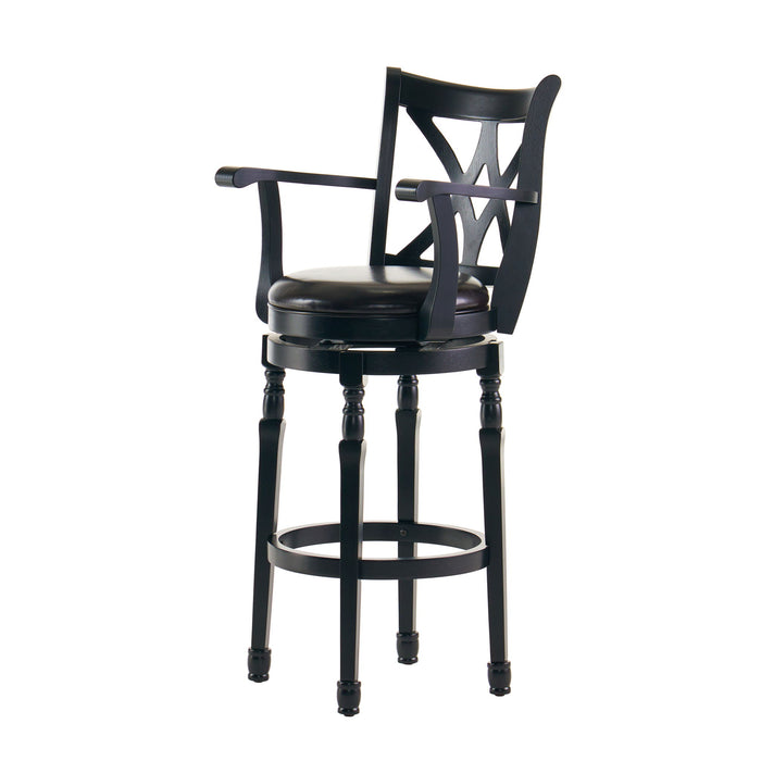 Elegant Leather Swivel Bar Stool With Arms - Espresso