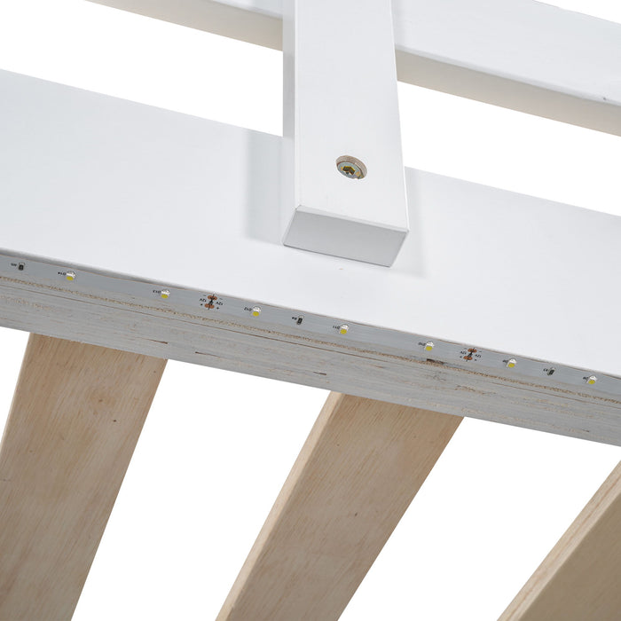 Loft Bed With Built In Wardrobe, Storage Shelves, And LED Light