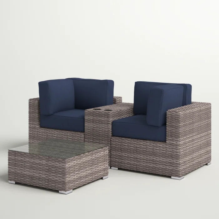 Wicker Seating Group Set With Table And Cushions