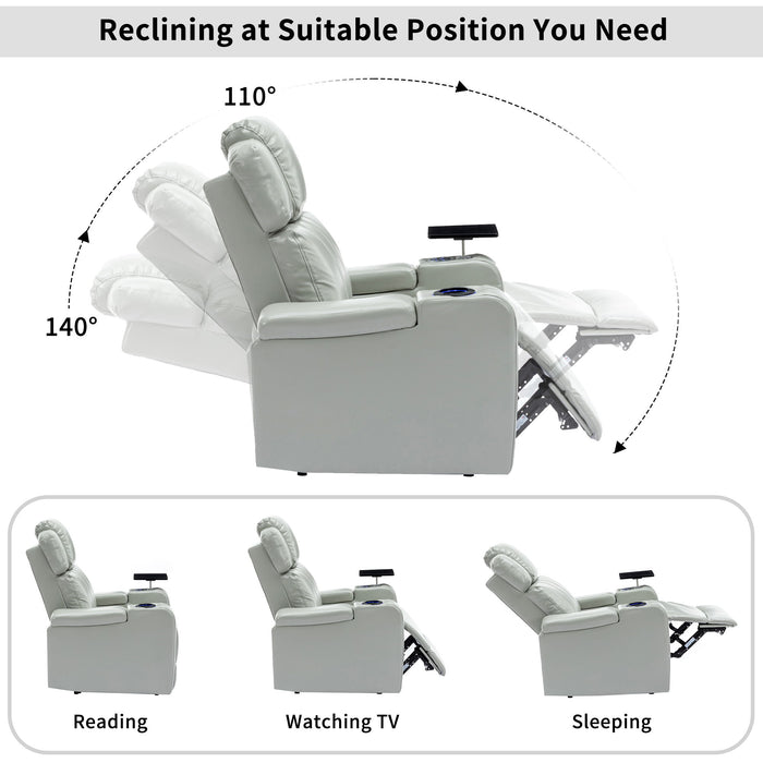 Power Recliner Theater Chair With Cooling Cup Holder, Bluetooth Speaker, LED Lights, USB Ports