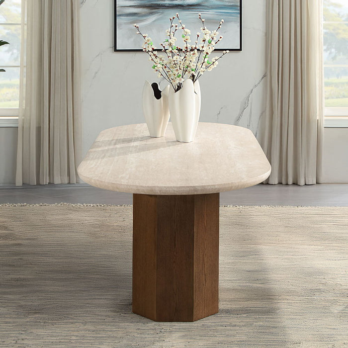 Leonardo - Dining Table - Travertine Top & Dark Oak
