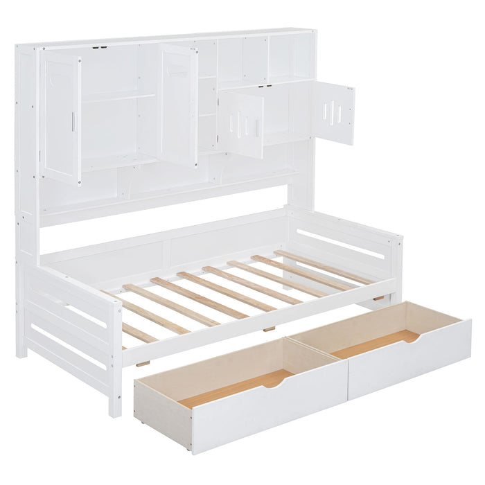 Daybed With All-In-One Cabinet And Shelf