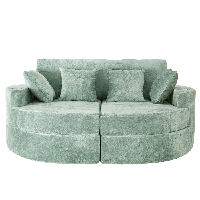 Boneless Design Upholstered Sofa Bed With Cup Holders