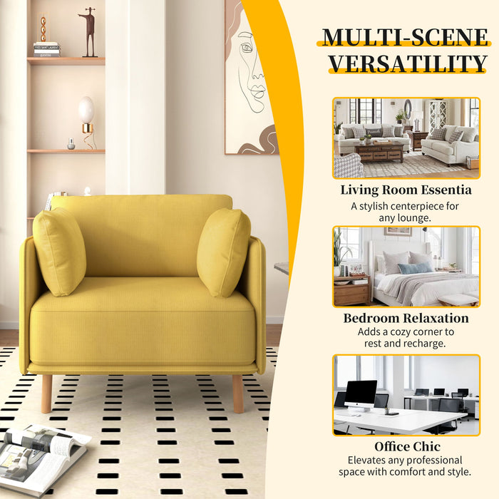 Modern Upholstered Accent Chair With Soft Cushions, Sleek Armrest Design