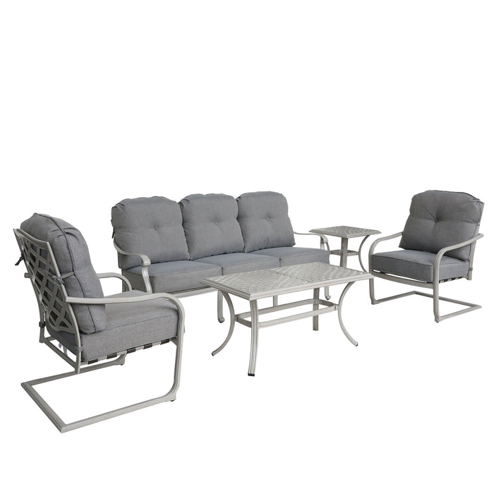 Durable Outdoor 5 Piece Aluminum Deep Seating Set, Basalt