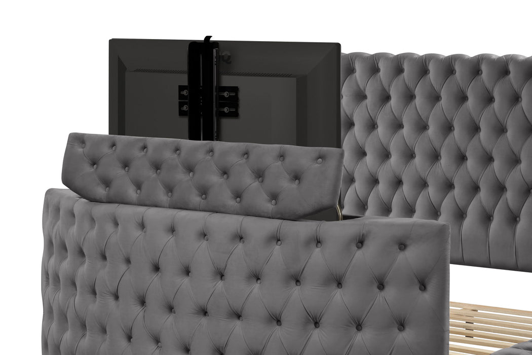 Maya Crystal Tufted Queen 4 Piece Vanity Bedroom Set Made With Wood In Gray