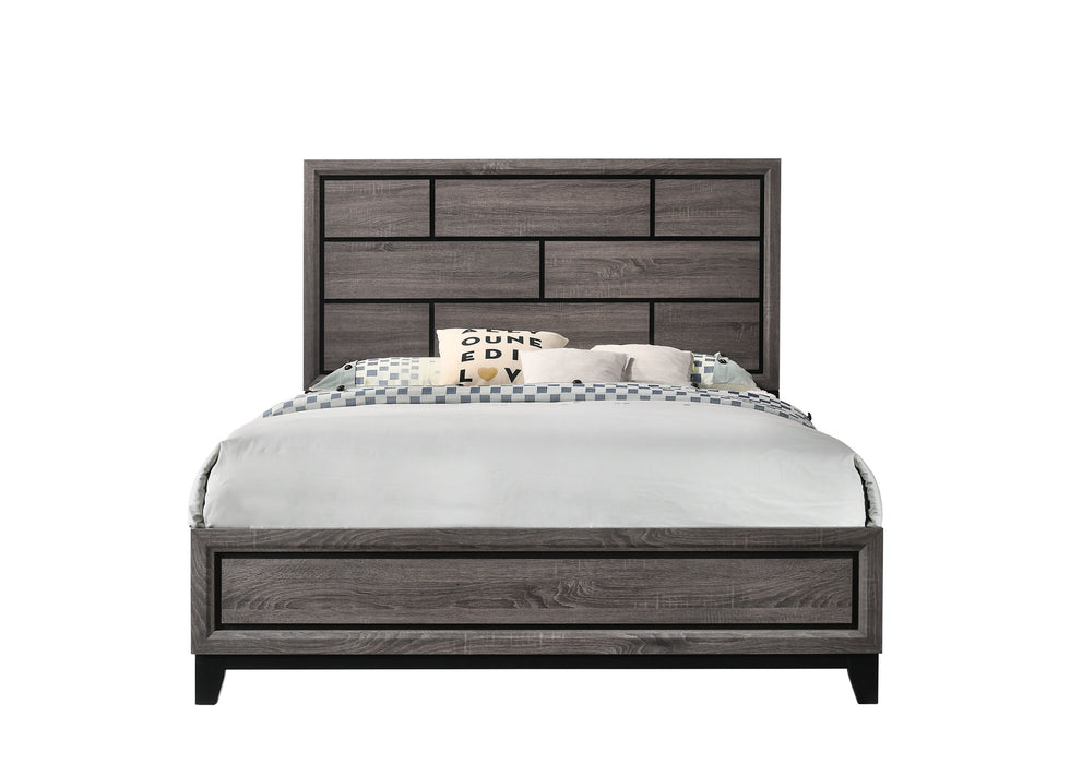Cotemporary Gray Finish Queen Size Panel Low - Profile Bed Geometric Design Wooden Bedroom Furniture