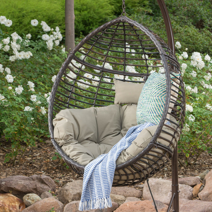 Hanging Basket Chair With Metal Frame And Seat Cushion