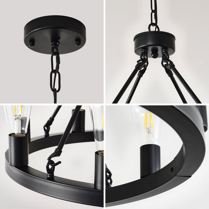 6 Light (No Bulbs) Wagon Wheel Chandelier Farmhouse Modern Small Round Chandelier For Living Room Kitchen Island Foyer Hallway Entryway Bedroom Dining Room Light Fixture Ceiling Hanging - Matte Black