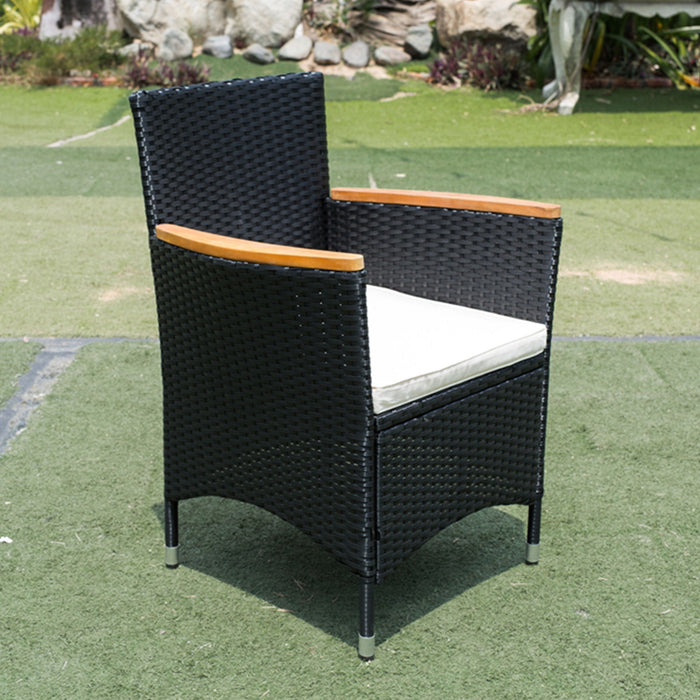 Outdoor Patio Wicker Dining Set With Acacia Wood Top