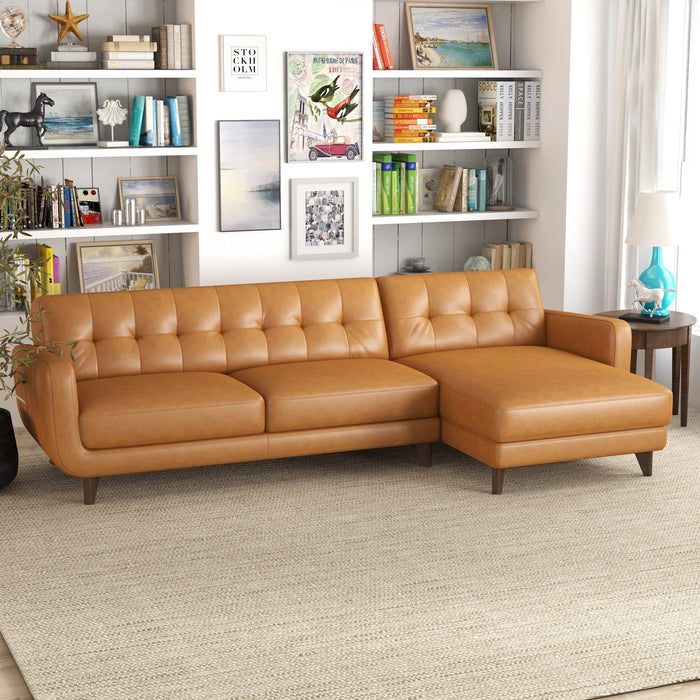 Allison - Mid-Century Modern Leather Sectional Sofa Chaise