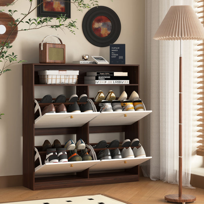 Modern Freestanding Shoe Storage Cabinet With 4 Flip Drawers