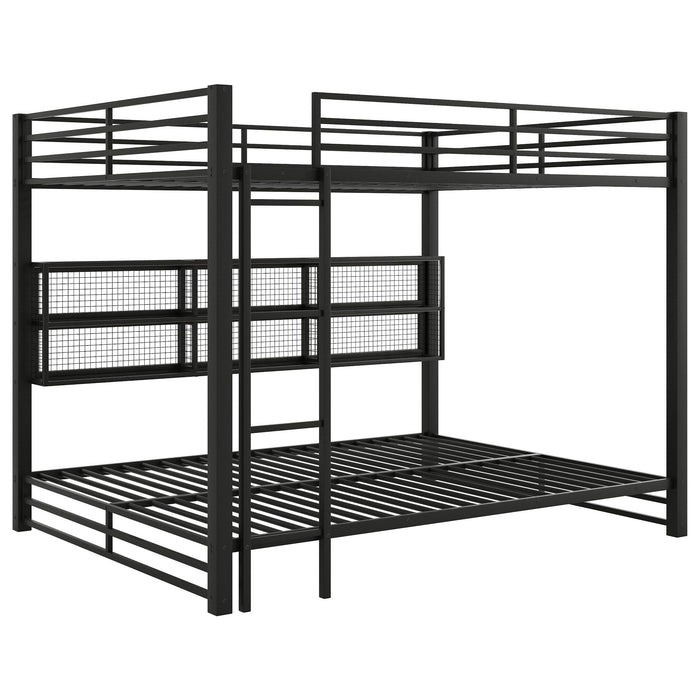 Queen Over Queen Bunk Bed With Storage Cabinets And LED Sturdy Frame, 6 Storage Units, Adjustable LED Lights - Black