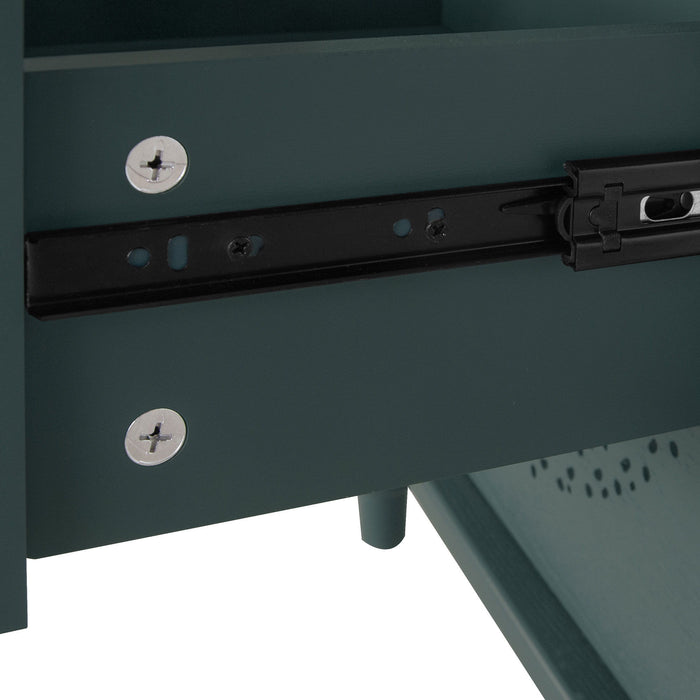 Hollow Carved 3 Drawer Dresser With Metal Handles, Storage Chest For Living Room Or Bedroom - Blackish Green