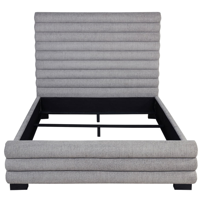 Queen Bed With Textured, And Tufted Headboard - Gray