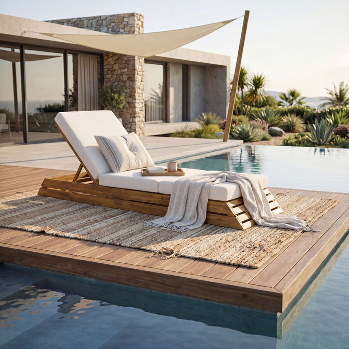 Chaise Lounge Set With Cream 3 Fold Cushion, 3 Position Adjustable Backrest