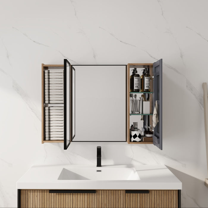 Wall Mounted Cabinet With Soft Close Door, Adjustable Shelves Storage For Bathroom - Imitative Oak