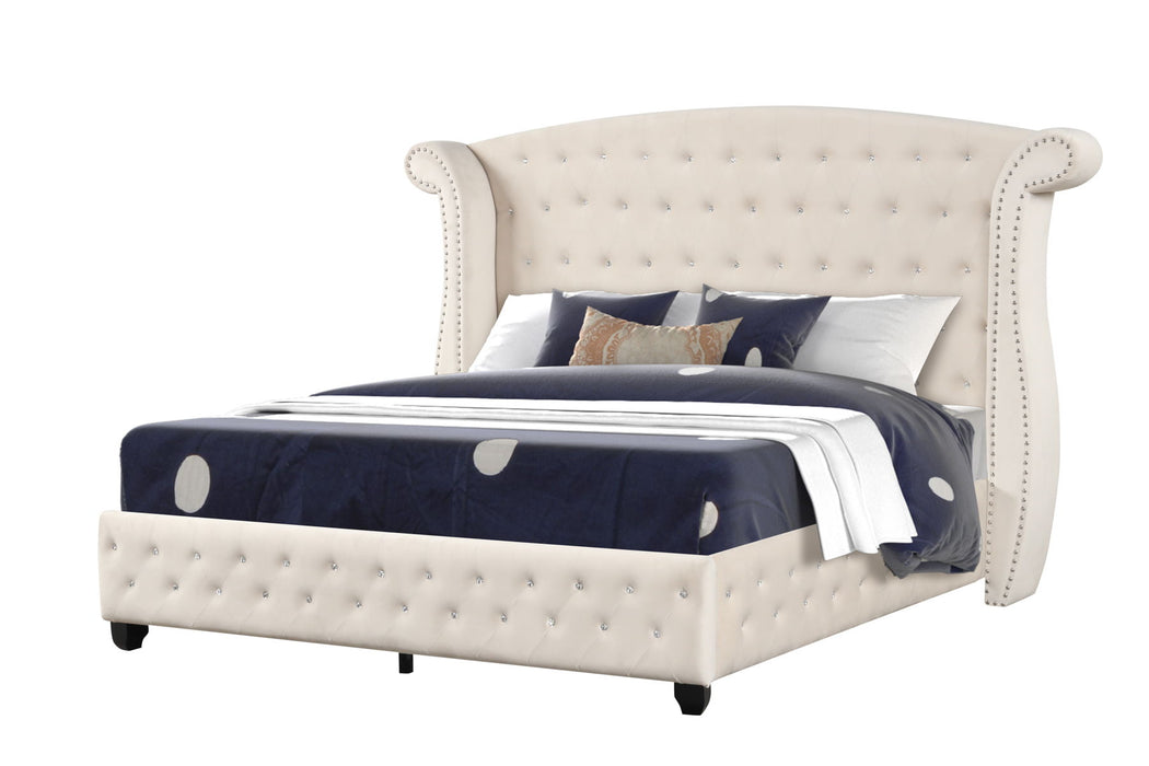 Sophia Crystal Tufted Full 4 Pieces Bed Made With Wood In Cream