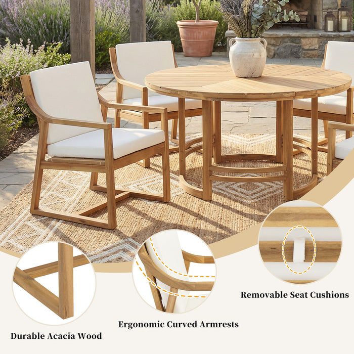 5 Piece Outdoor Dining Set, Patio Table And Chairs With Umbrella Hole