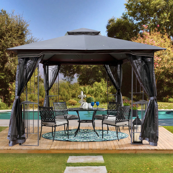Patio Gazebo Tent With Ventilated Double Roof And Mosquito Net