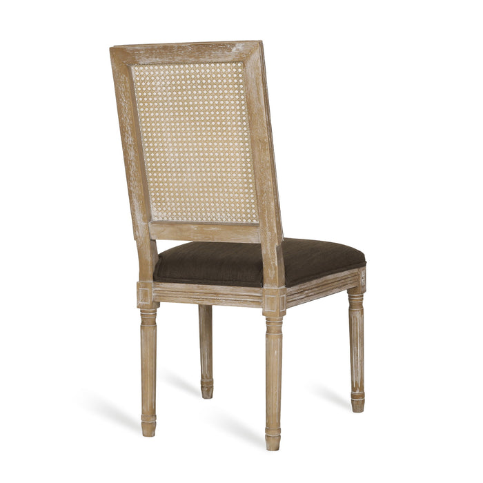French Country Dining Chair With Rectangular Cane Backrest And Smooth Upholstered Seating