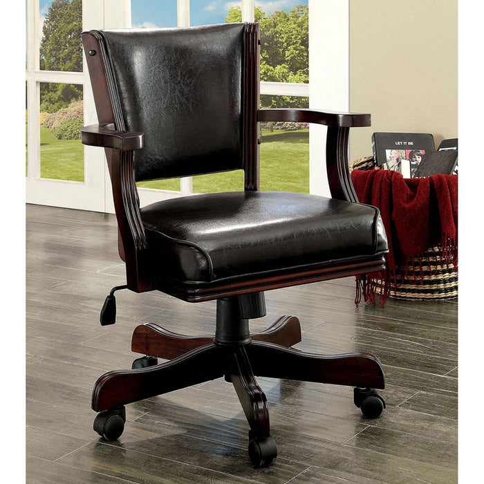 Leatherette Arm Chair With Casters In Cherry And Espresso