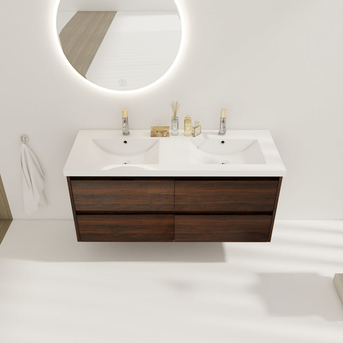 Modern Floating Bathroom Vanity With Dual Resin Sink, Soft Close Drawers