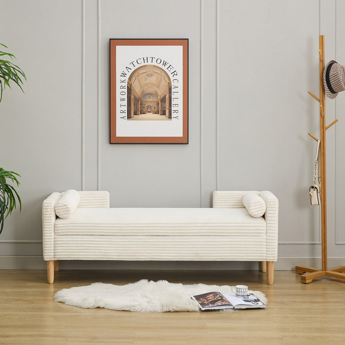 Upholstered Corduroy Flip Top Storage Bench For Living Room