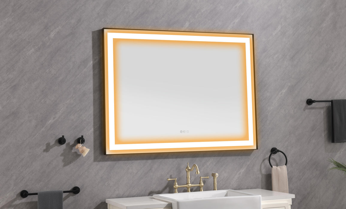 48*36 Led Lighted Bathroom Wall Mounted Mirror With High Lumen + Anti-Fog Separately Control - Matte Black
