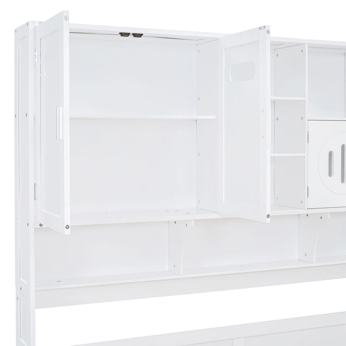 Daybed With All-In-One Cabinet And Shelf
