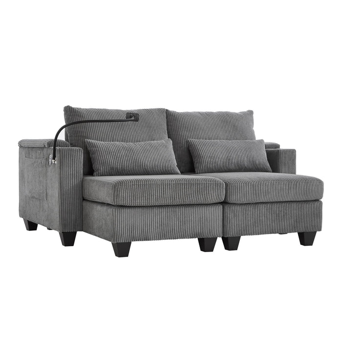 Convertible Chaise Lounge Sofa Chair With USB Ports, Cup Holders, Phone Holder And Storage