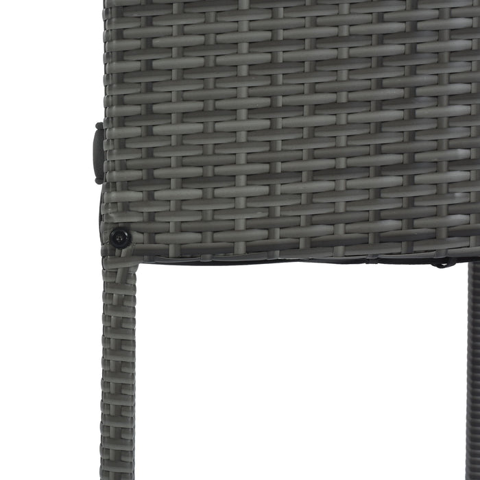 5 Pieces Outdoor Patio Wicker Bar Set, Bar Height Chairs With Non-Slip Feet And Fixed Rope, Removable Cushion, Acacia Wood Table Top - Brown / Gray