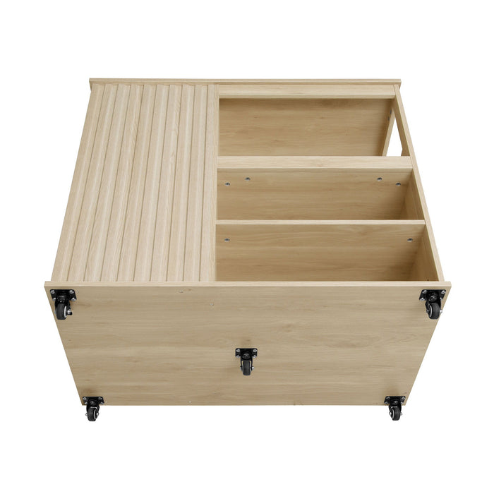 Kitchen Island Cart, Rolling Serving Utility Trolley Cart Modern Kitchen Island With Storage Drawer Wine Rack Lockable Casters, Kitchen Cart For Kitchen, Dining Room, Bar Living Room - Natural