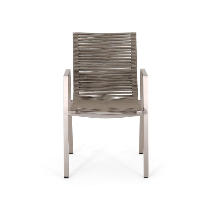 Outdoor Modern Aluminum Dining Chair Set With Rope Sea (Set of 2)